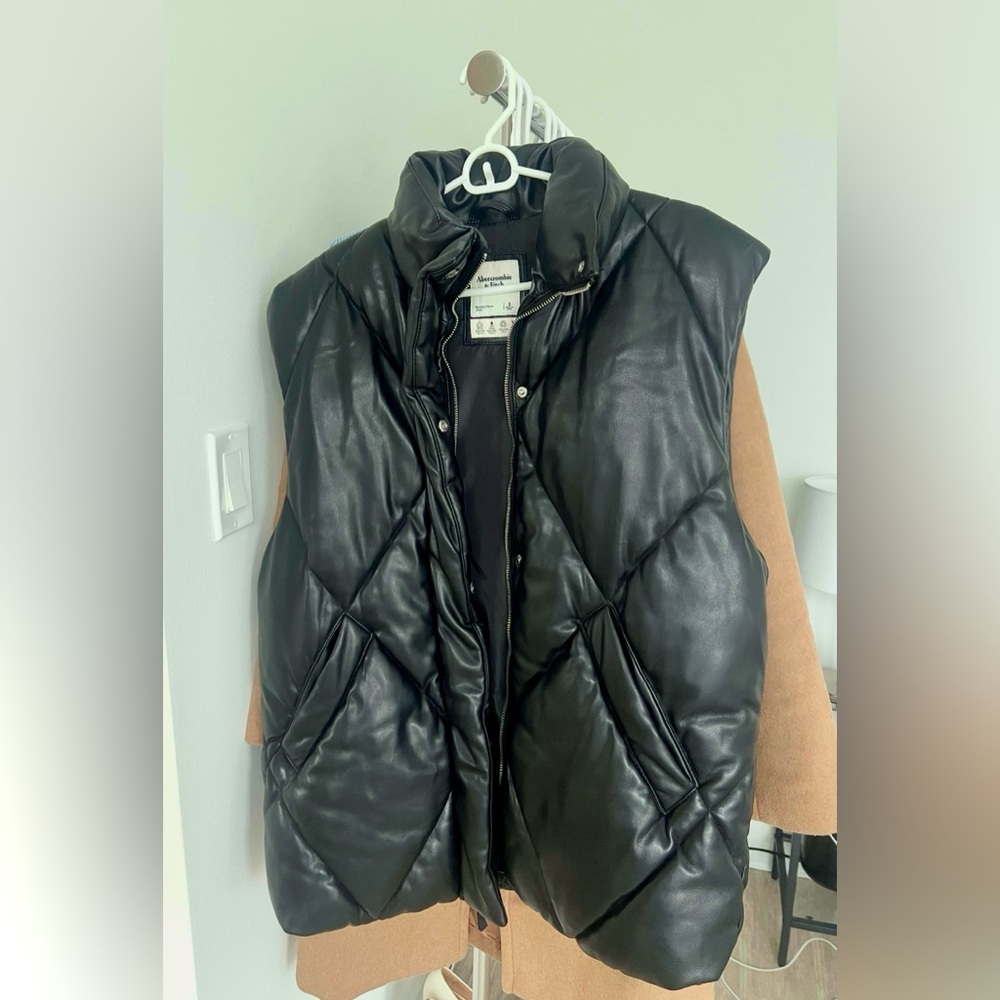 Black leather puffer Vest